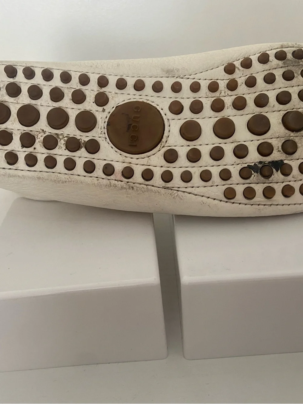Authentic Gucci White Leather Men's Horsebit Loafers